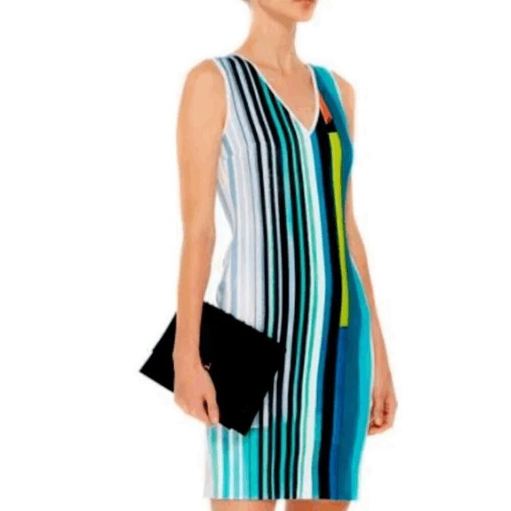 Clover Canyon Eclipse Striped Scuba Dress Sleeveless V-Neck Slimming Size XS